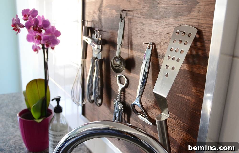 Kitchen organization with wall-mounted utensils