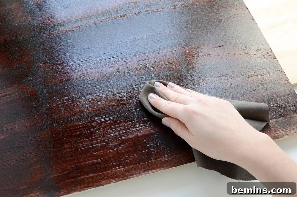 Wiping excess wood stain