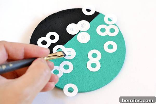 Patterned Cork Coasters: Elevating Your Drink Experience 13 Painting the middle of each sticker with white paint