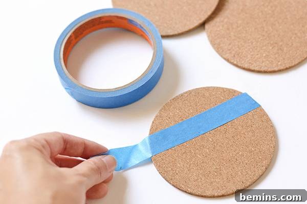 Patterned Cork Coasters: Elevating Your Drink Experience 4 Marking off the initial section with painter's tape