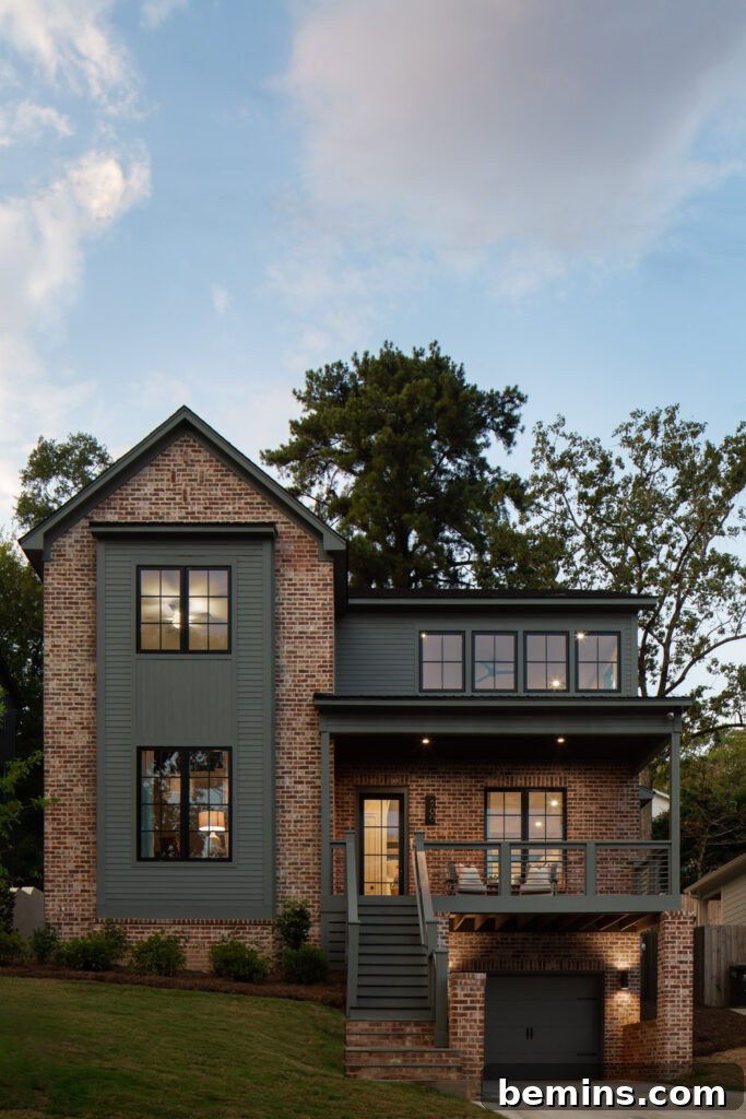 Dark Gray-Green Exterior with Natural Brick