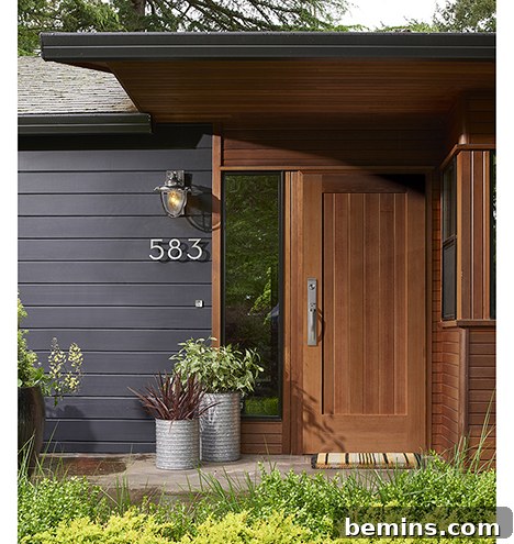 Dark Painted Exterior with Light Wood Accents