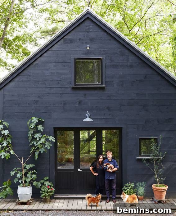 Black House with Lush Greenery