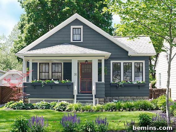 Medium-Dark Grey Exterior with Black Windows and White Trim