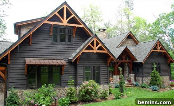 Rustic Exterior with Dark Paint and Stone Accents