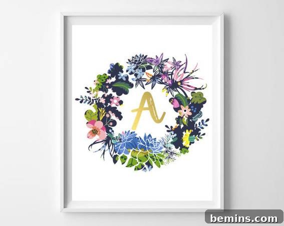 10 Heartfelt Printables: A Free Mother's Day Gift Guide 3 A framed initial printable, a personalized gift idea for Mother's Day.