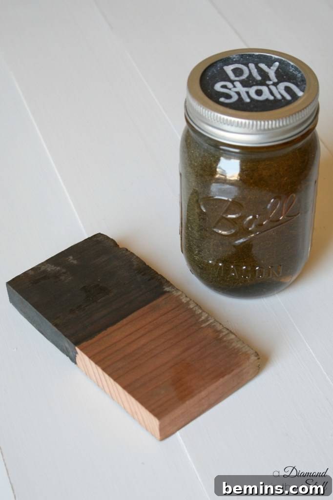 Apple Cider Vinegar and Steel Wool Wood Stain Example