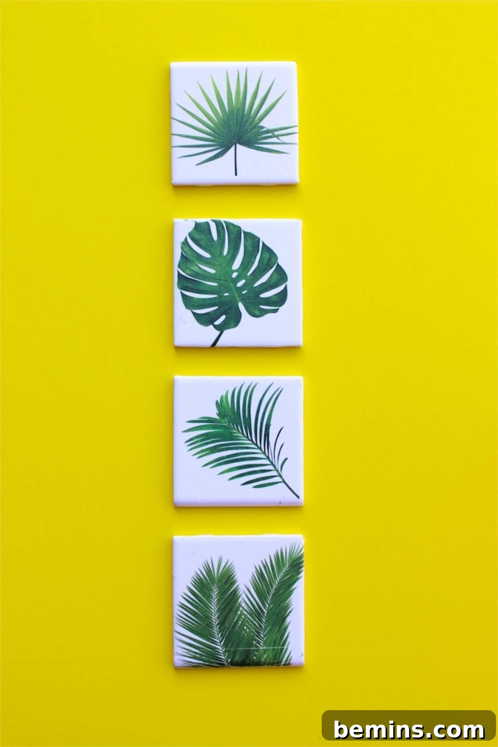 DIY Tropical Leaf Coasters: A Touch of Paradise at Home 11 Tropical leaf coasters on a yellow background