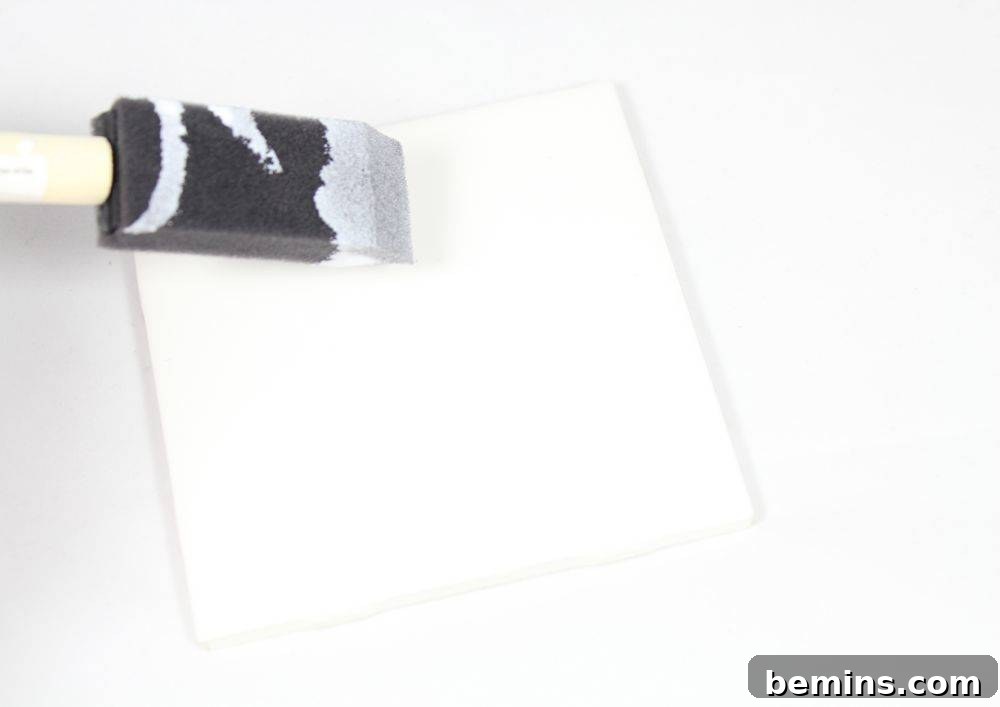 DIY Tropical Leaf Coasters: A Touch of Paradise at Home 7 White tile and foam brush