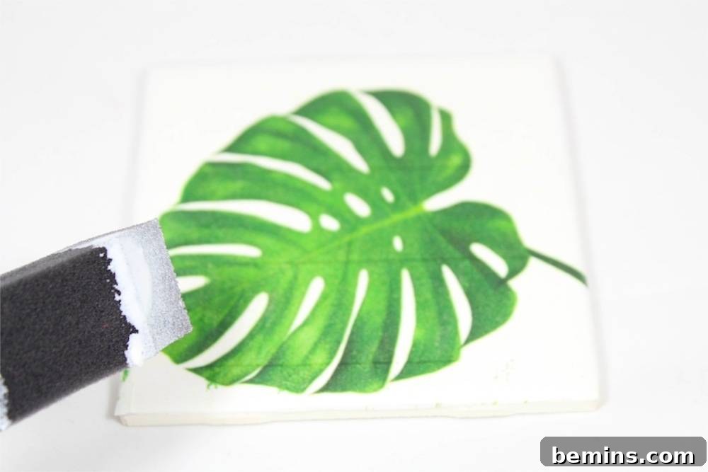 DIY Tropical Leaf Coasters: A Touch of Paradise at Home 9 Tropical leaf coaster and foam brush