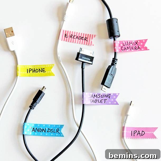 Roundup: 10 Clever Cord Control Ideas for a Tidy Home 7 Cord identification using washi tape