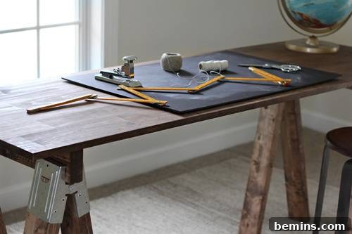 DIY Sawhorse Dining Table with Wooden Top