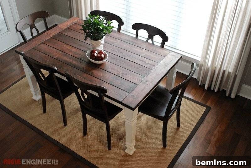 DIY Farmhouse Dining Table with Wooden Top
