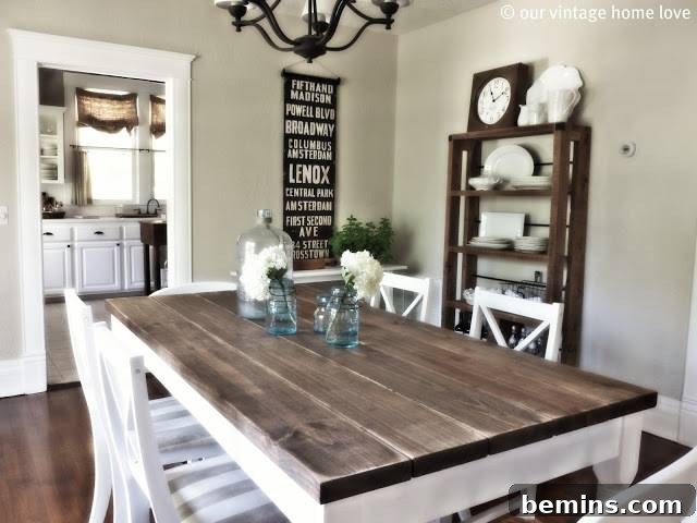 DIY Two-Tone Dining Table with White Base and Wood Top