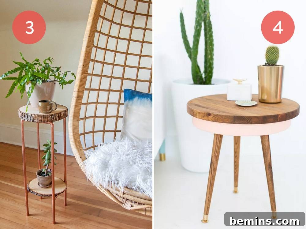 Copper Pipe and Wood Slice Accent Table