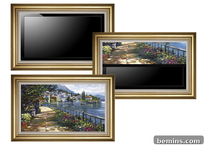 The Vutec Art Screen, showcasing a hidden TV behind a framed artwork that slides up for viewing.