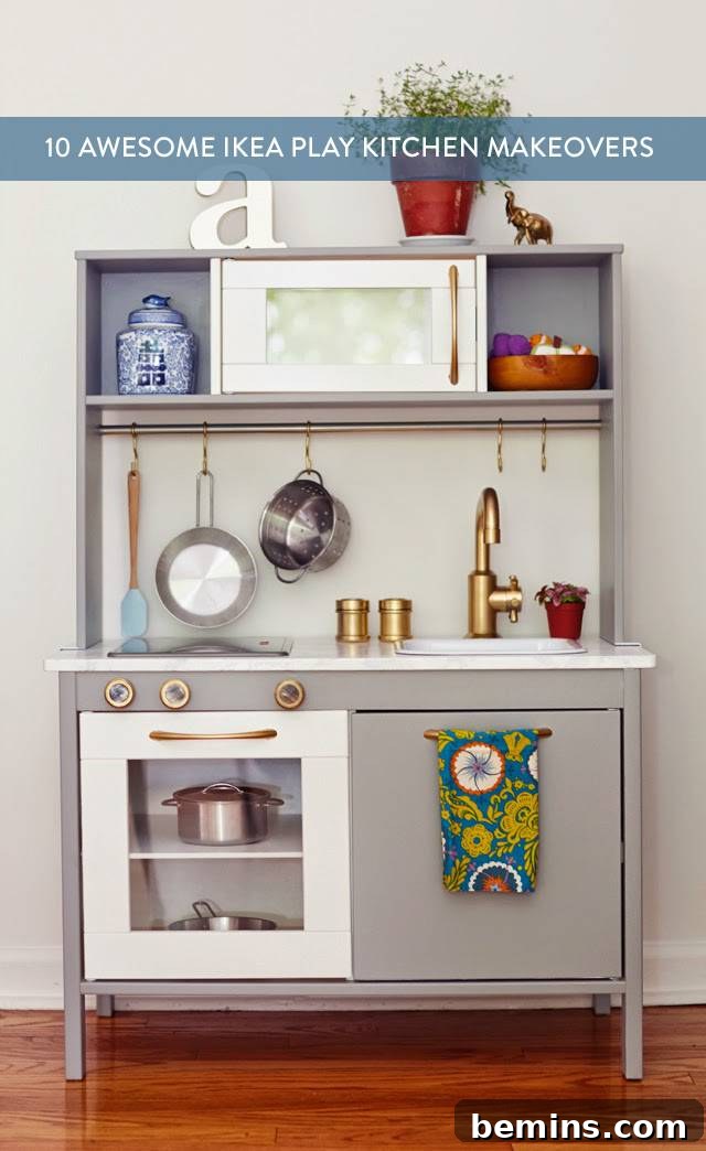 10 Clever IKEA Play Kitchen Transformations for Little Chefs 14 Collage of 10 amazing IKEA Duktig play kitchen transformations ready for Pinterest sharing.