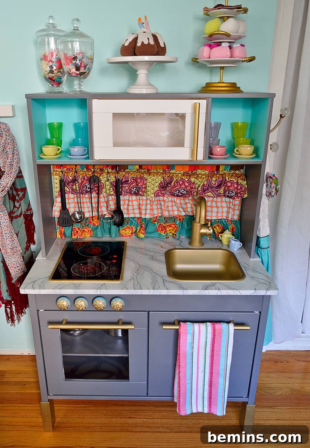 10 Clever IKEA Play Kitchen Transformations for Little Chefs 7 Eclectic and vibrant IKEA Duktig play kitchen makeover bursting with color and playful details for unique style.