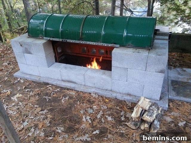 Cinder block rotisserie for outdoor BBQ