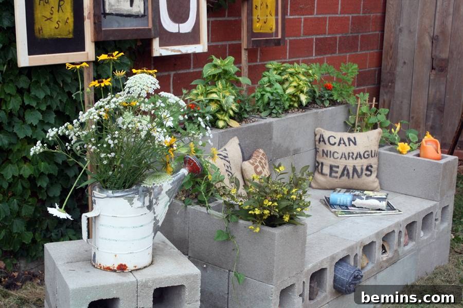 Cinder block bench with storage underneath