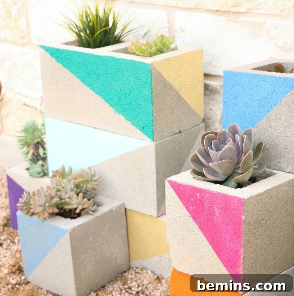 Colorful cinder block planters for your garden