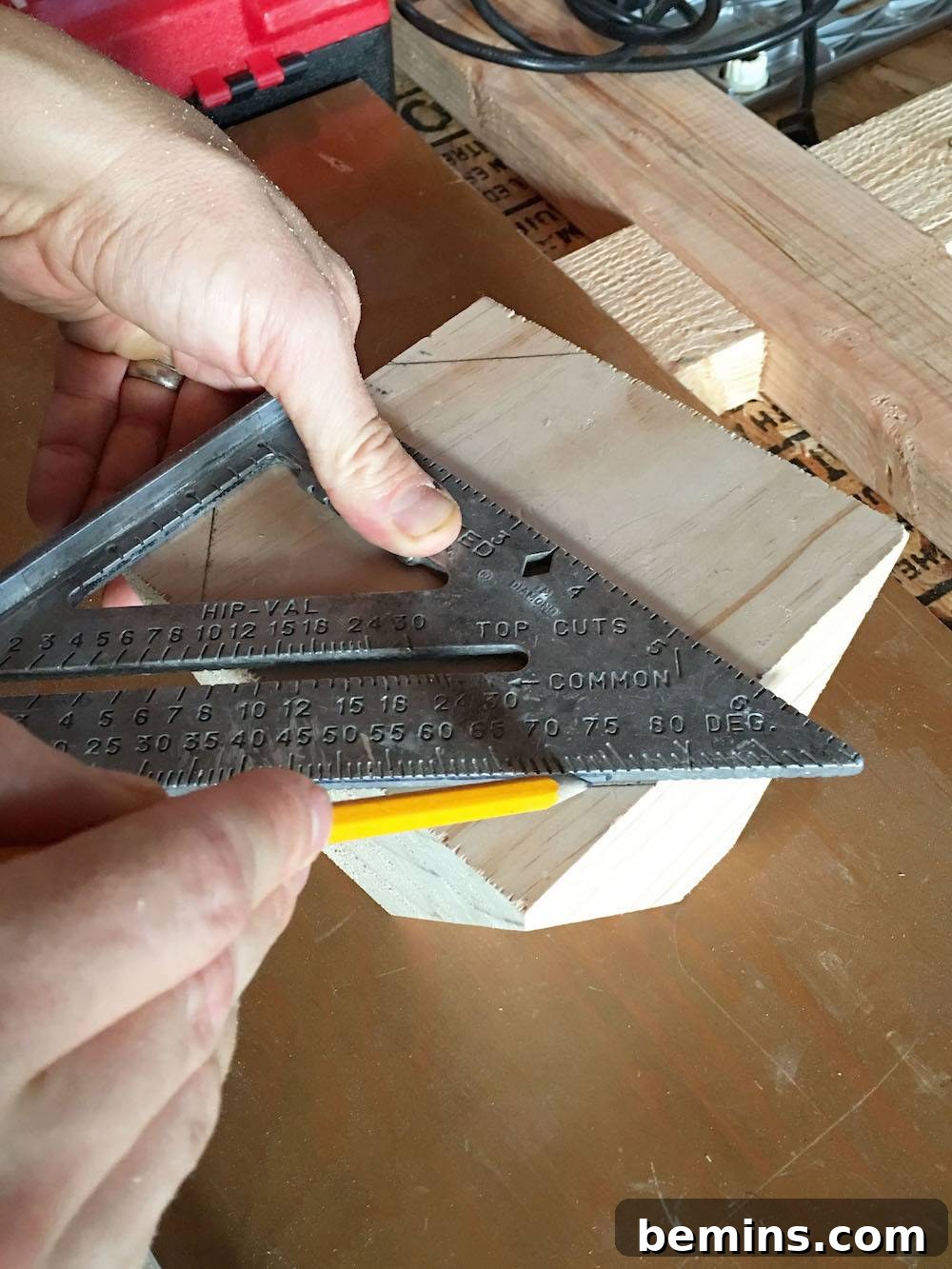 Wood block after initial angled cuts