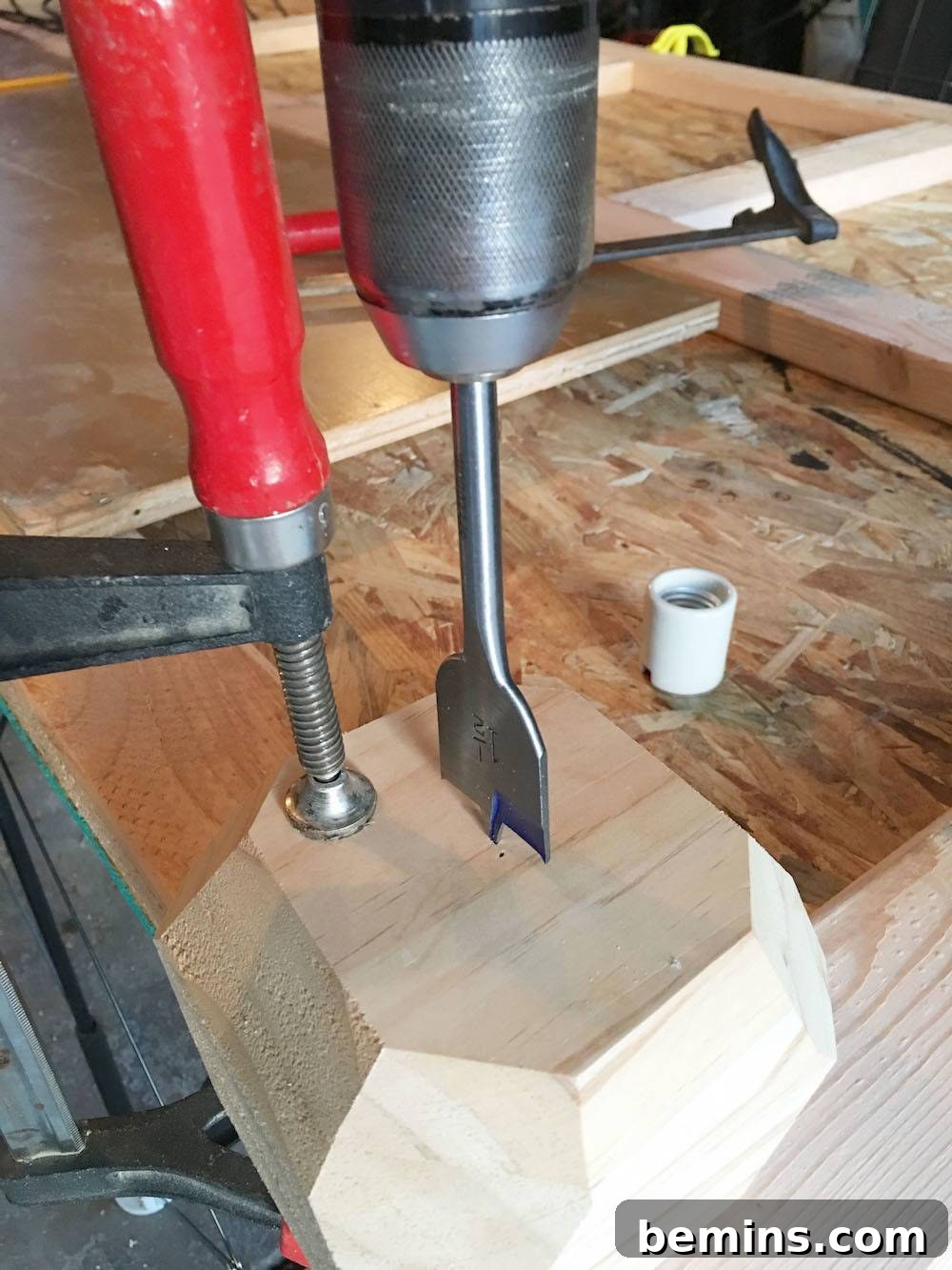 Drilling the socket recess with a spade bit