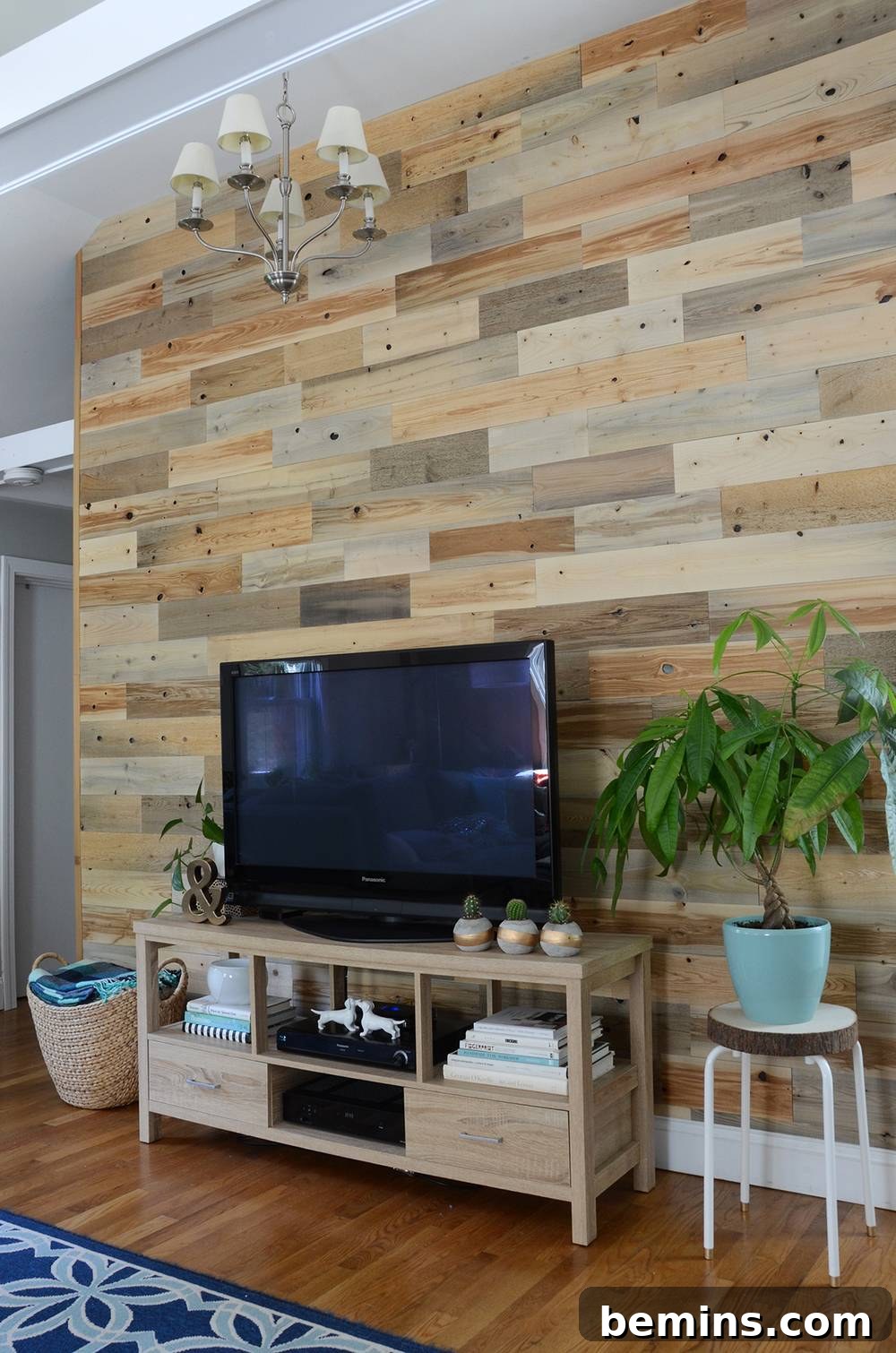 Finished Reclaimed Wood Accent Wall in Living Room