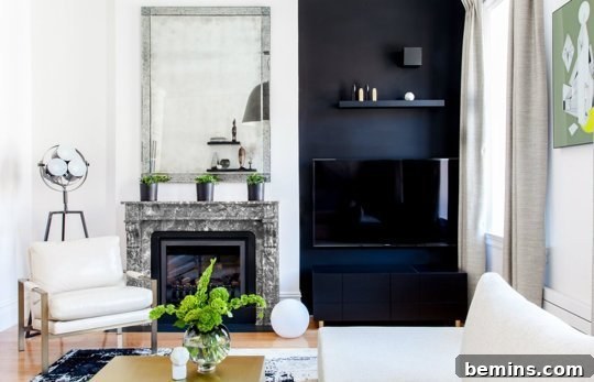 Modern living room with a TV cleverly disguised on a console