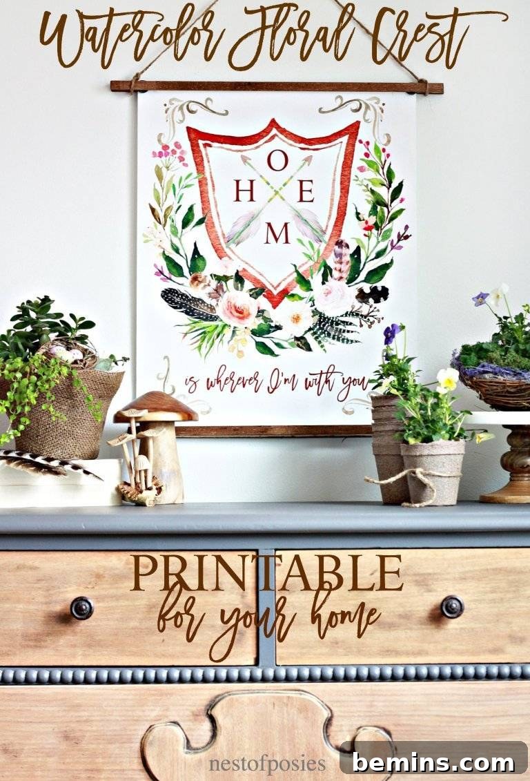 Watercolor Floral Family Crest Printable - Personalized Art