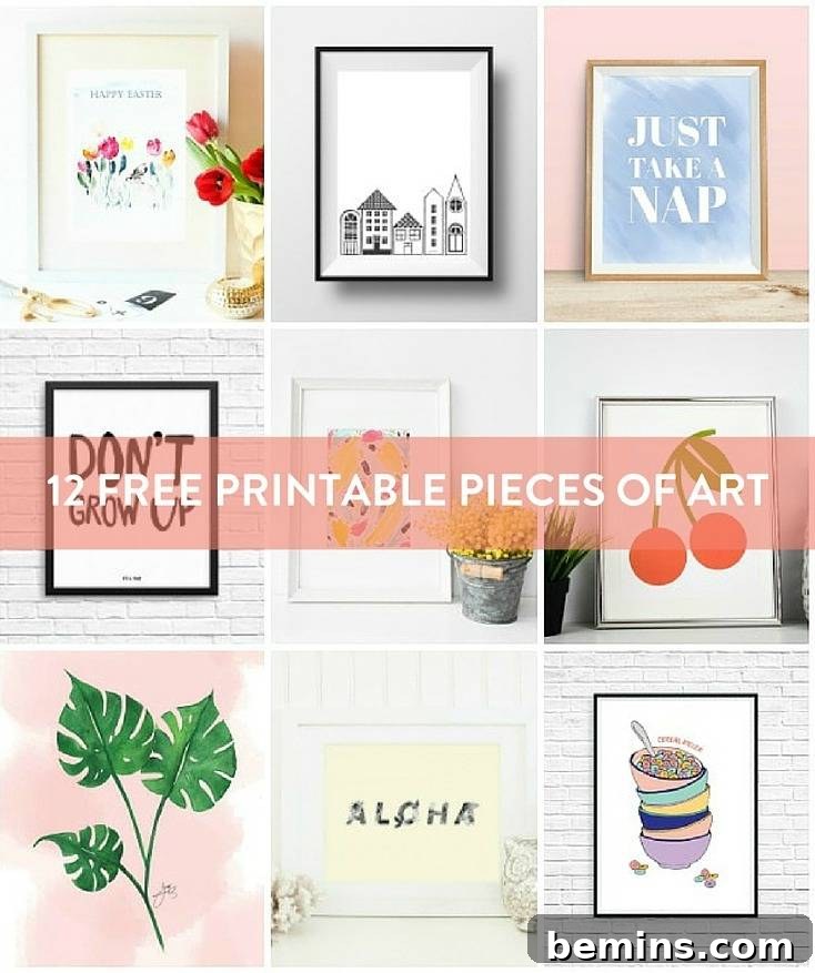 Collection of 12 Free Printable Wall Art Pieces for Home