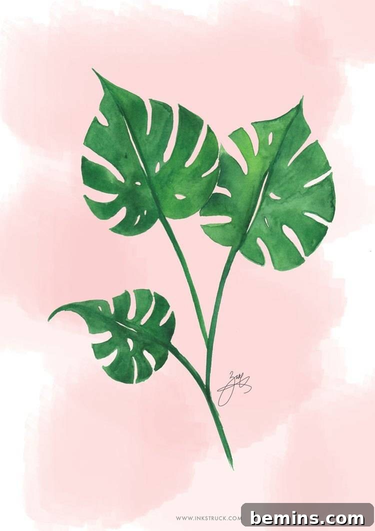 Watercolor Tropical Leaf Printable - Botanical Wall Art
