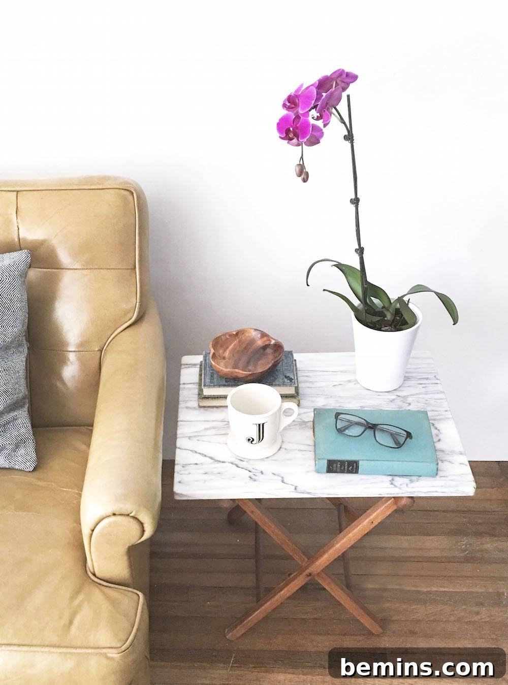 Marble Side Table with Coffee Cup