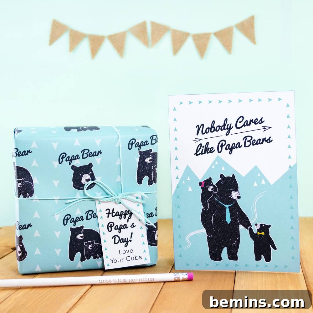 Stylish Printable Cards and Tags for Dad 3 Papa Bear Father's Day Card