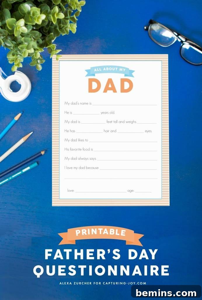 Stylish Printable Cards and Tags for Dad 5 Father's Day Questionnaire Printable