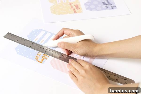 Printable cheeky luggage tags showing printing and scoring the template