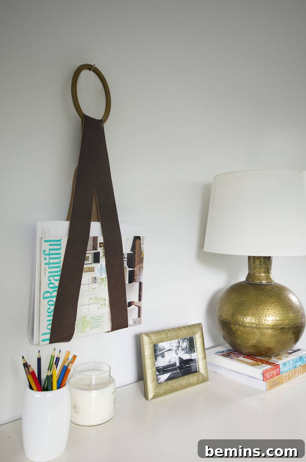 Finished DIY Leather Magazine Holder with Magazines