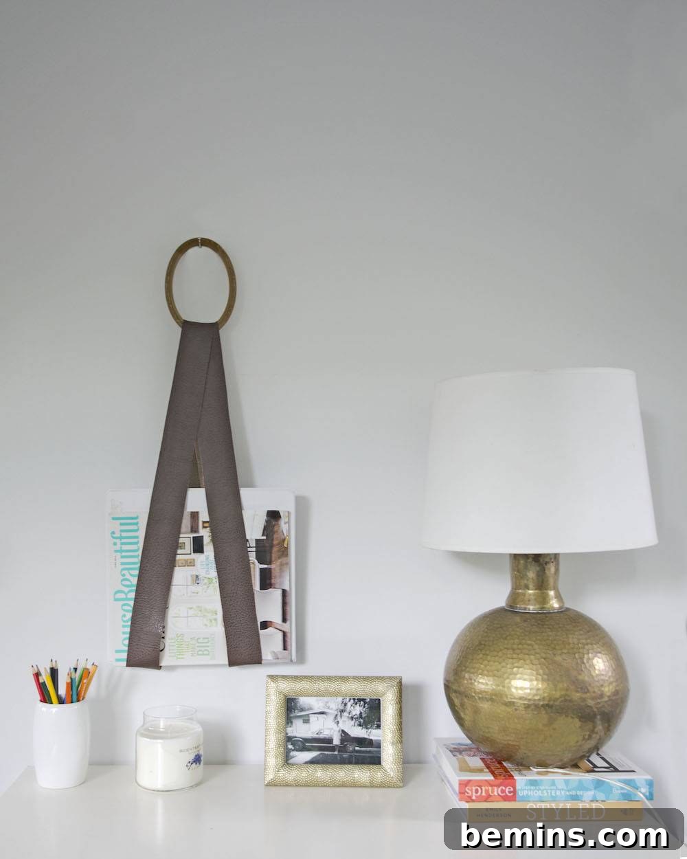 DIY Leather Magazine Holder in a Home Setting