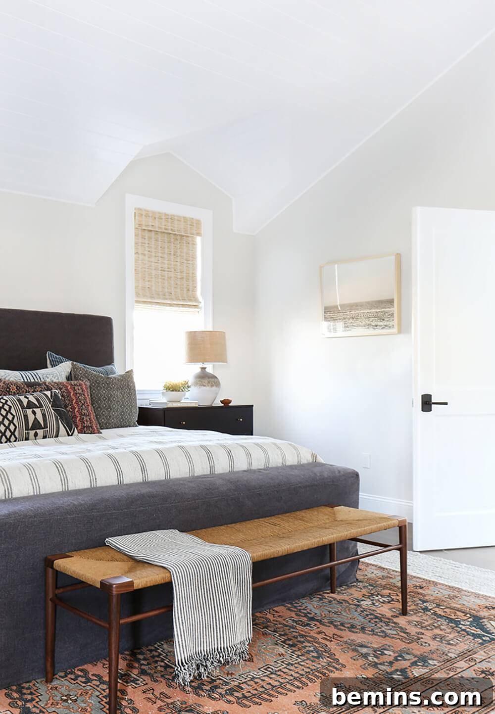 Bedroom with textiles and muted colors