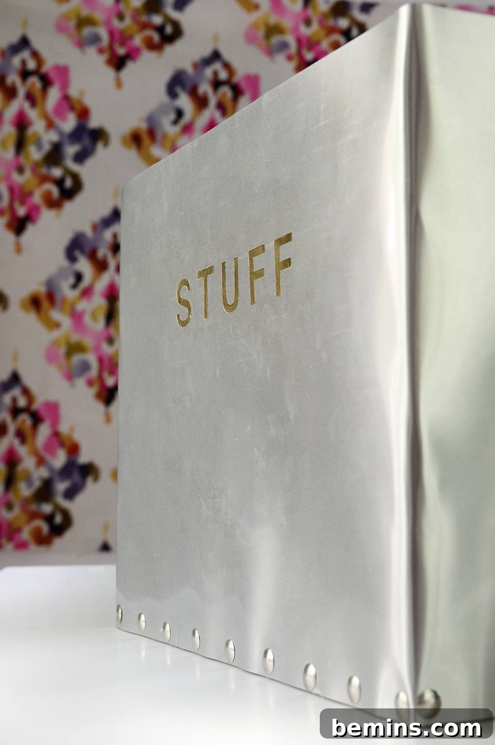 Close-up of the DIY Industrial Metal Storage Box
