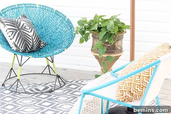 Outdoor Sitting Area with DIY Wicker Chair