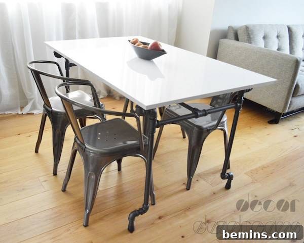 IKEA table top with industrial pipe legs