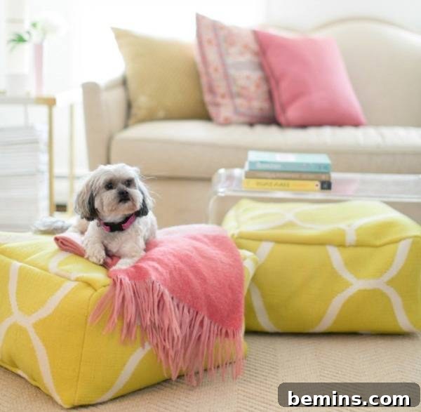 DIY floor poufs made from rugs