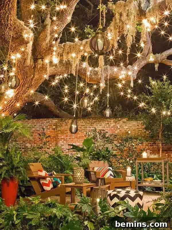 Bistro Lights Wrapped Around Tree Branches
