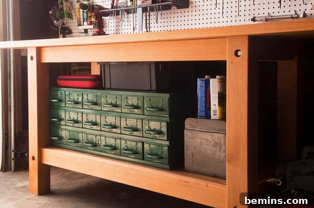 The ultimate garage workbench, fully loaded with tools