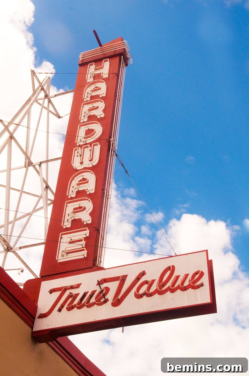 Vintage signage in a well-organized garage