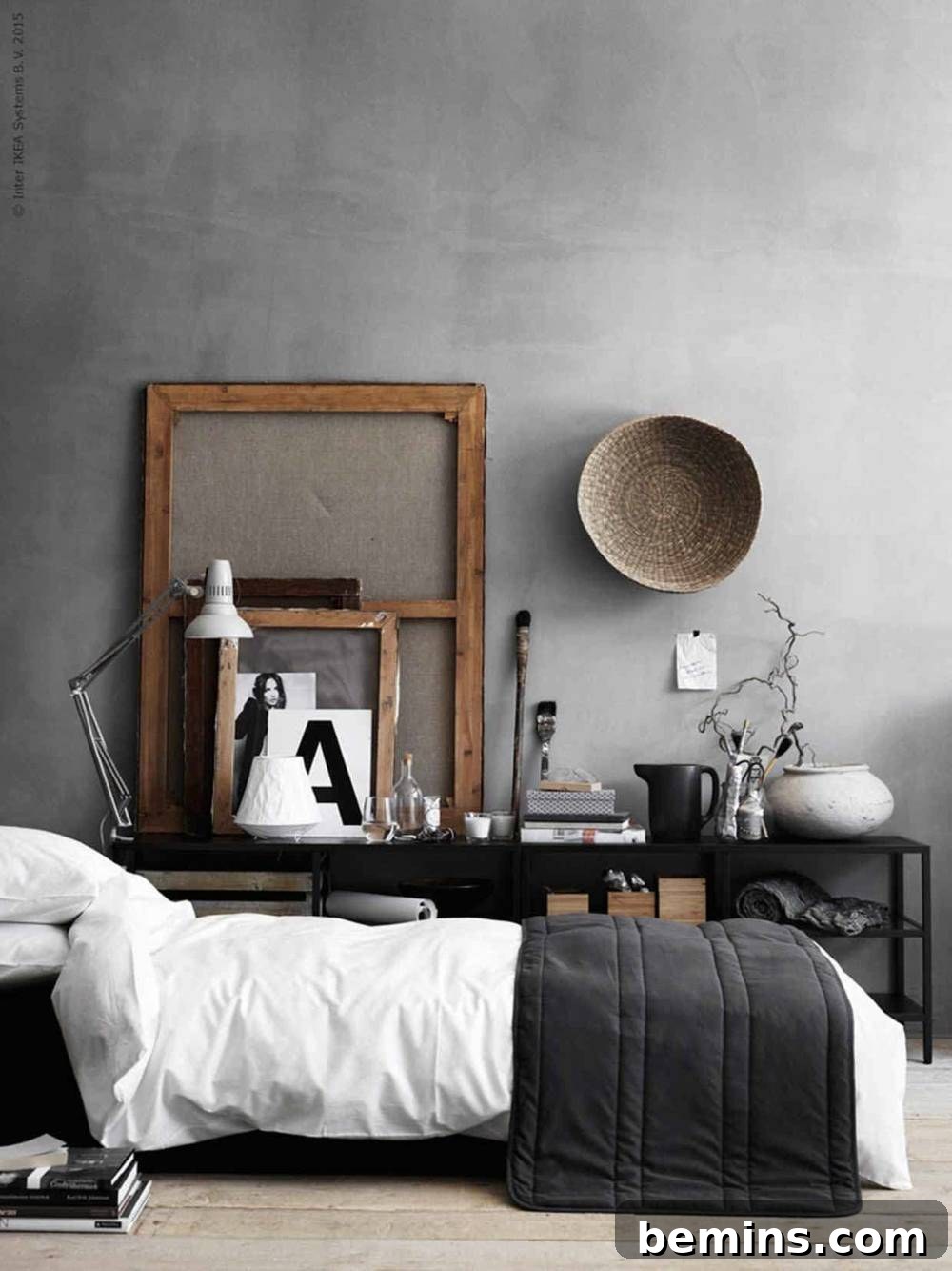 Industrial bedroom with a neutral color scheme