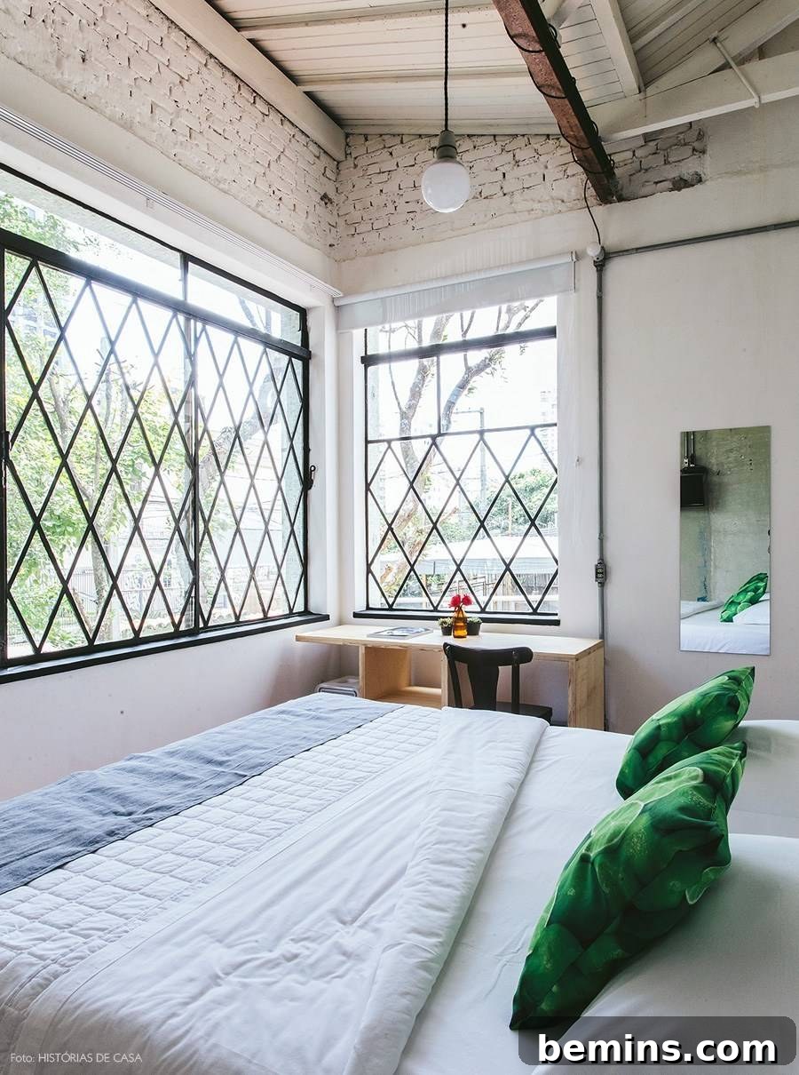 Open and airy industrial bedroom design
