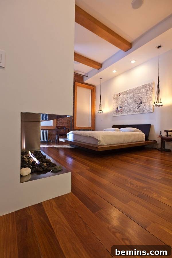 Cozy industrial bedroom in a Noho loft