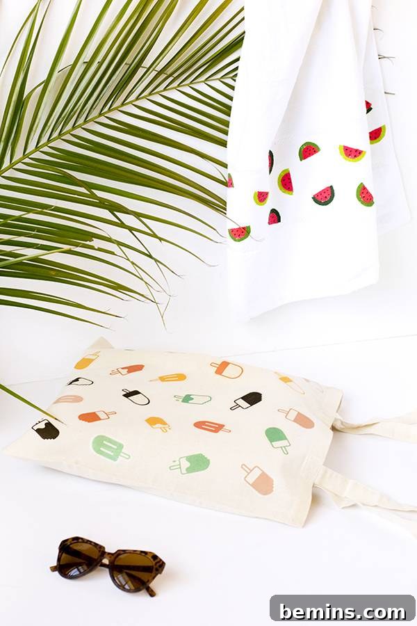 DIY popsicle tote and watermelon beach towel